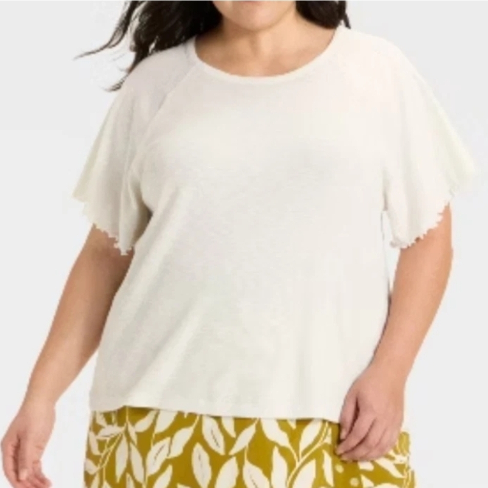 NWT Ava & Viv Cream Ruffle Sleeve Knit Top 3X